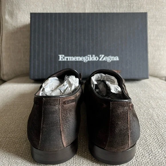 Ermenegildo Zegna brown loafers suede sz10
